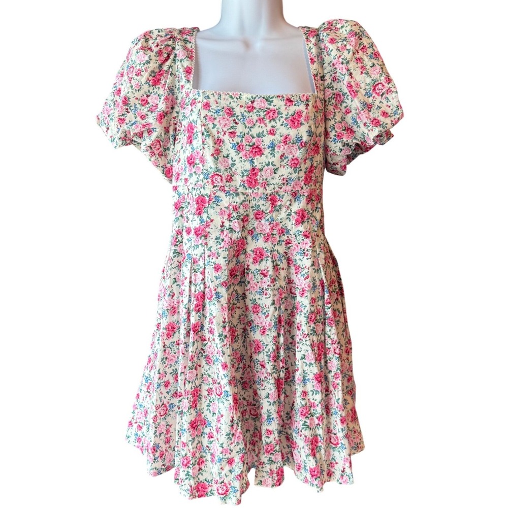 Mable Annabelle Floral Mini Dress Puff Sleeve Cottagecore Womens Size Small NEW